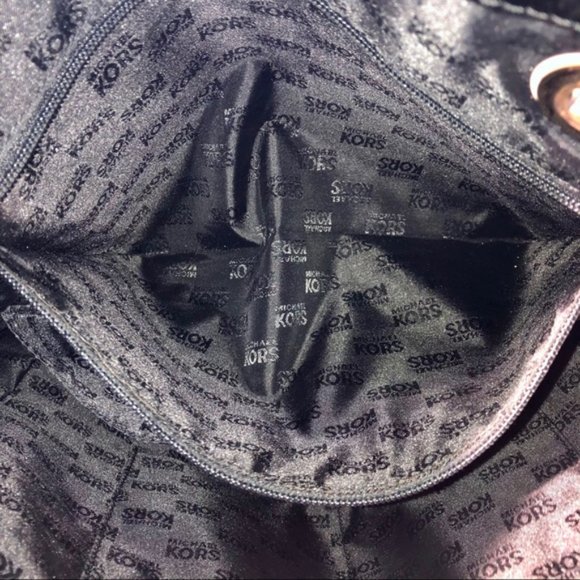 Michael Kors Black Leather Purse with Cream Leather Straps and Gold Buckles - Picture 9 of 14